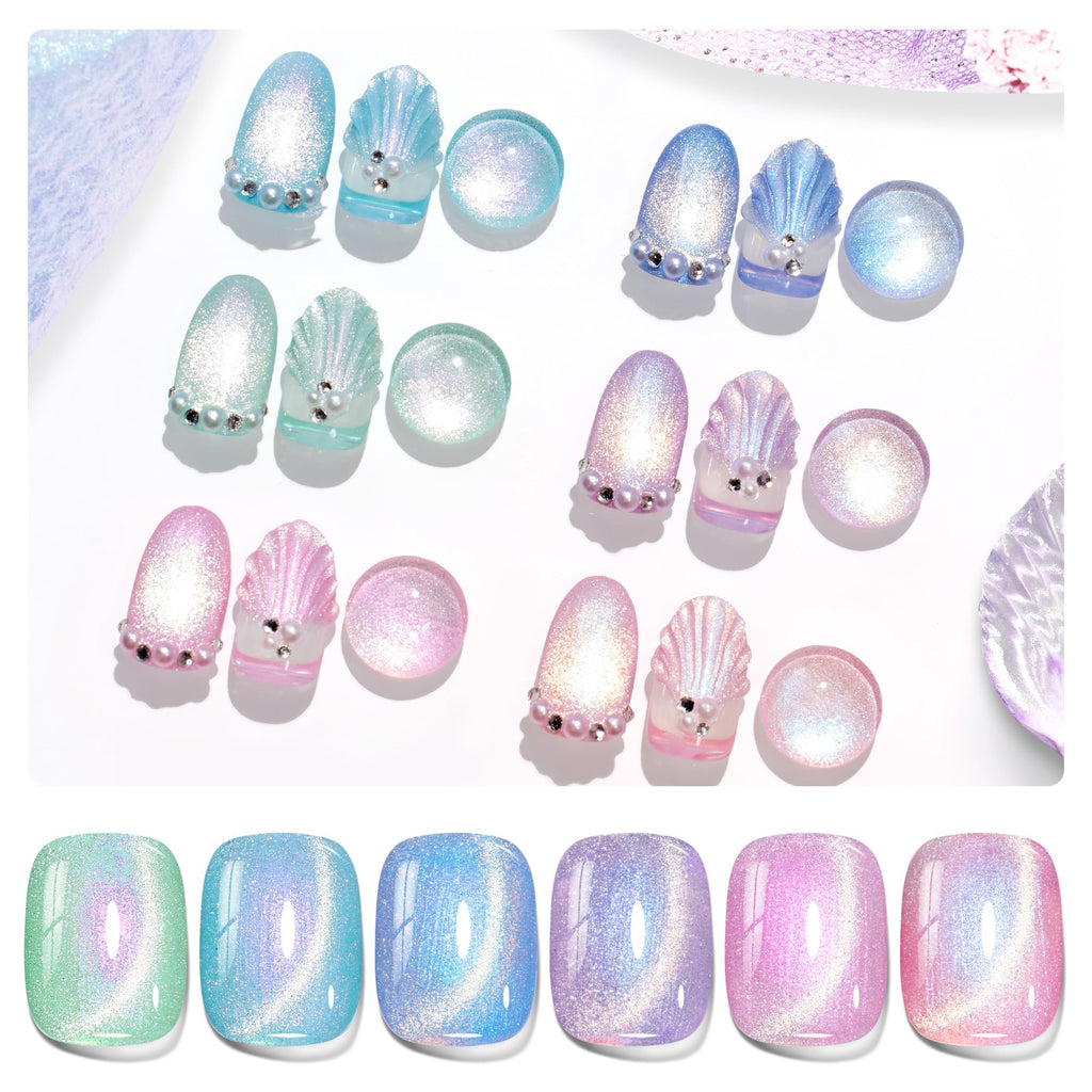 Beetles Cat Eye Gel Nail Polish Set - 6 Colors Summer Chameleon Collection | Magnetic Soak-Off UV Gel