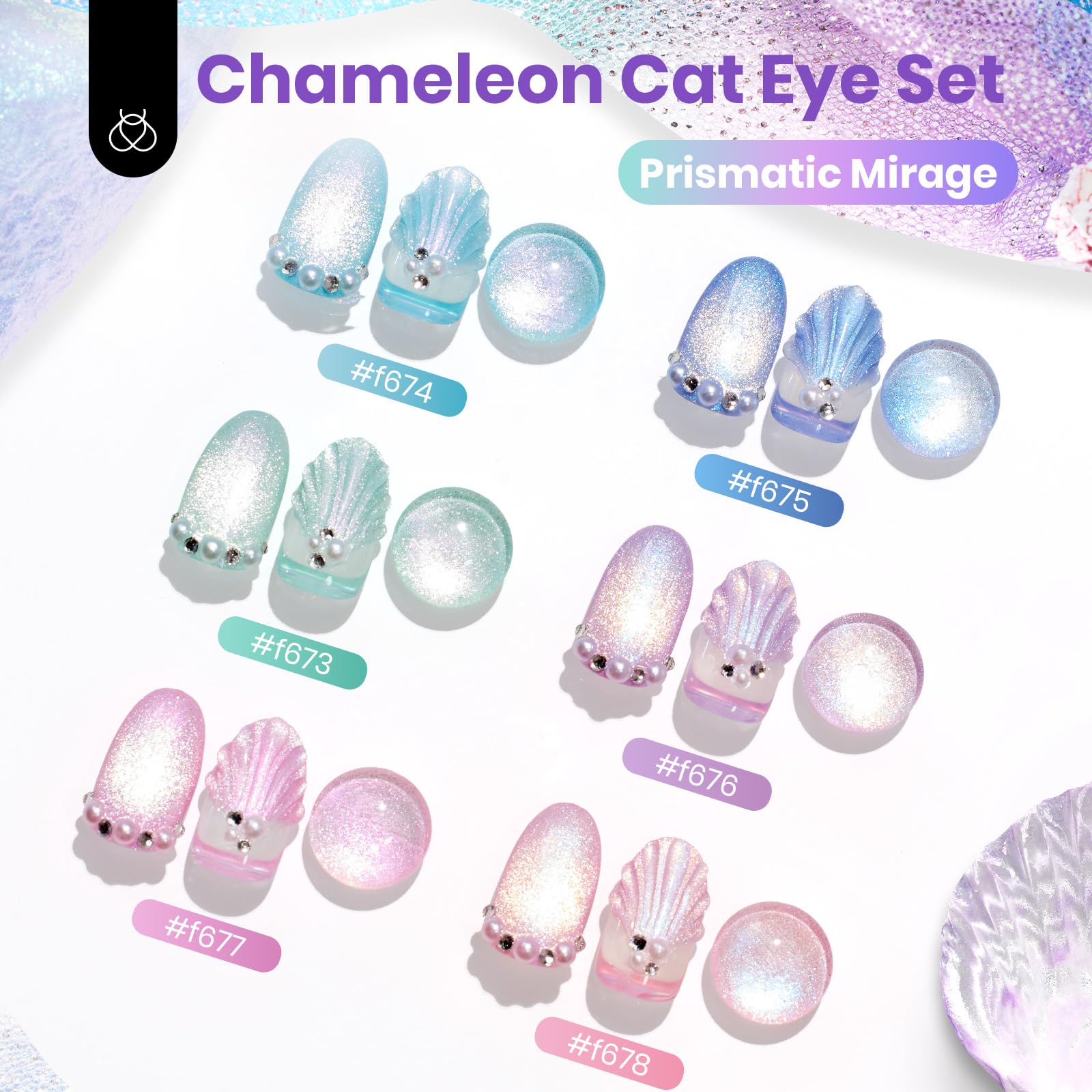 Beetles Cat Eye Gel Nail Polish Set - 6 Colors Summer Chameleon Collection | Magnetic Soak-Off UV Gel