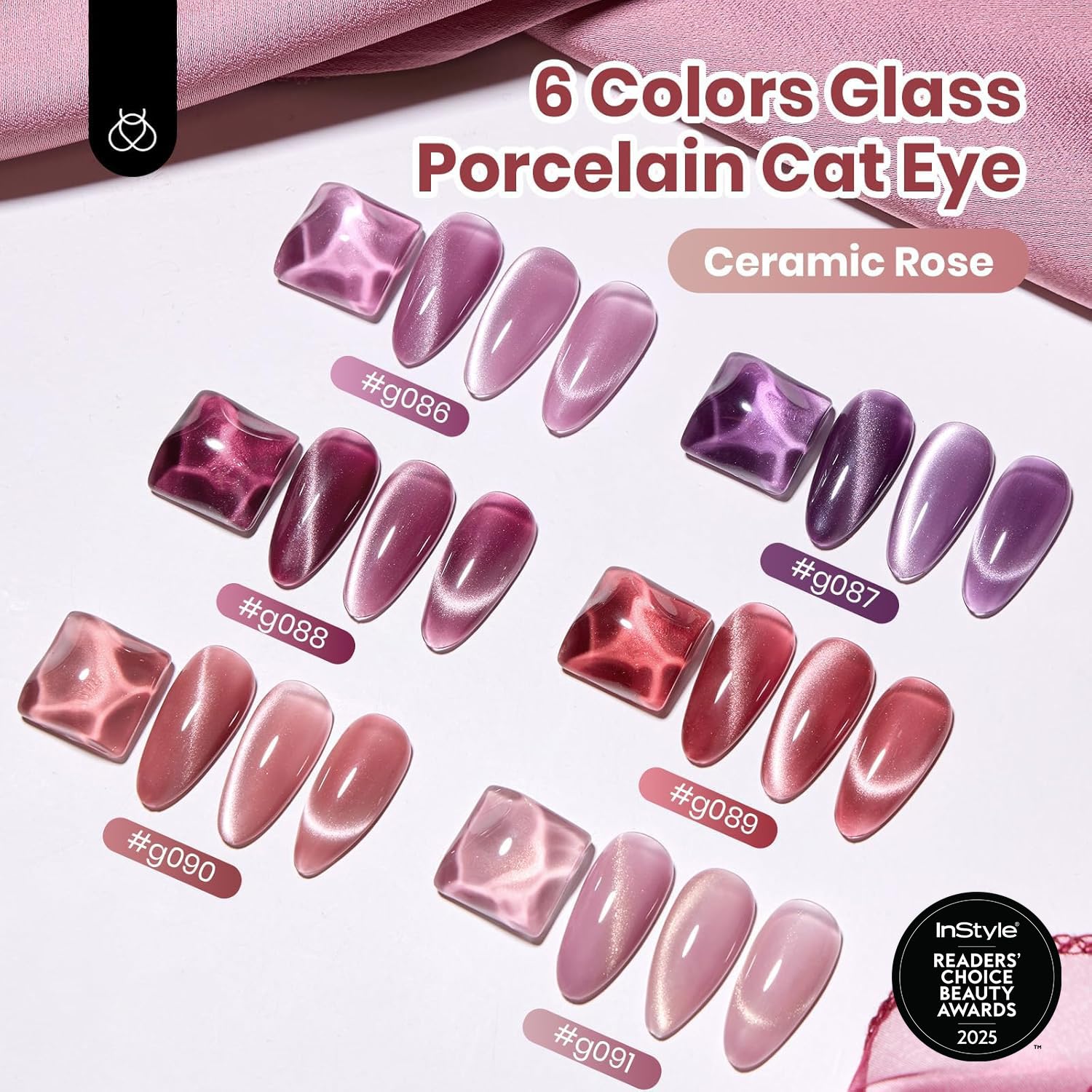 Beetles Cat Eye Gel Polish Nail Set – 6 Colors, Magnetic Cat Eye Kit, Rose Fall Collection