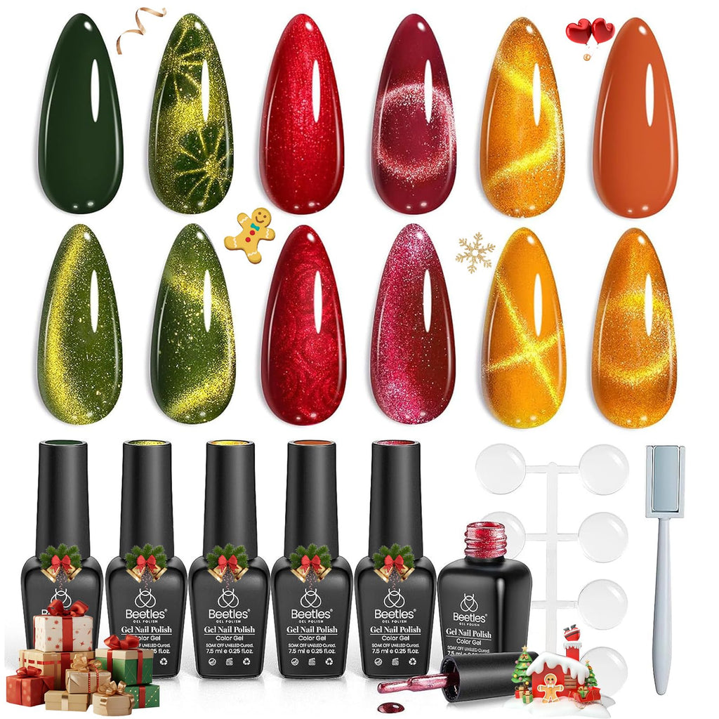 Beetles Cat Eye Gel Nail Polish Set — 6 Colors with Magnetic Kit (Soak-Off, LED)