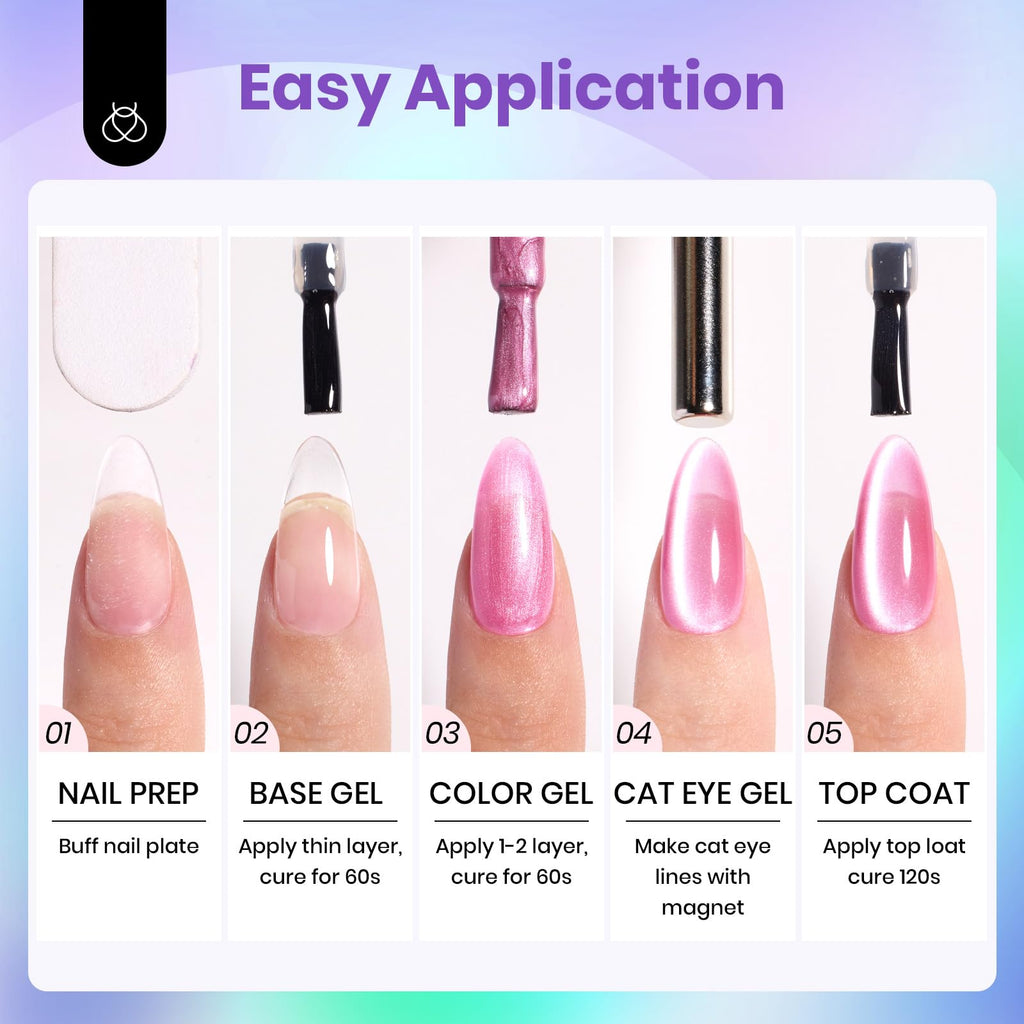 Beetles Cat Eye Gel Nail Polish Set - 6 Colors Summer Chameleon Collection | Magnetic Soak-Off UV Gel