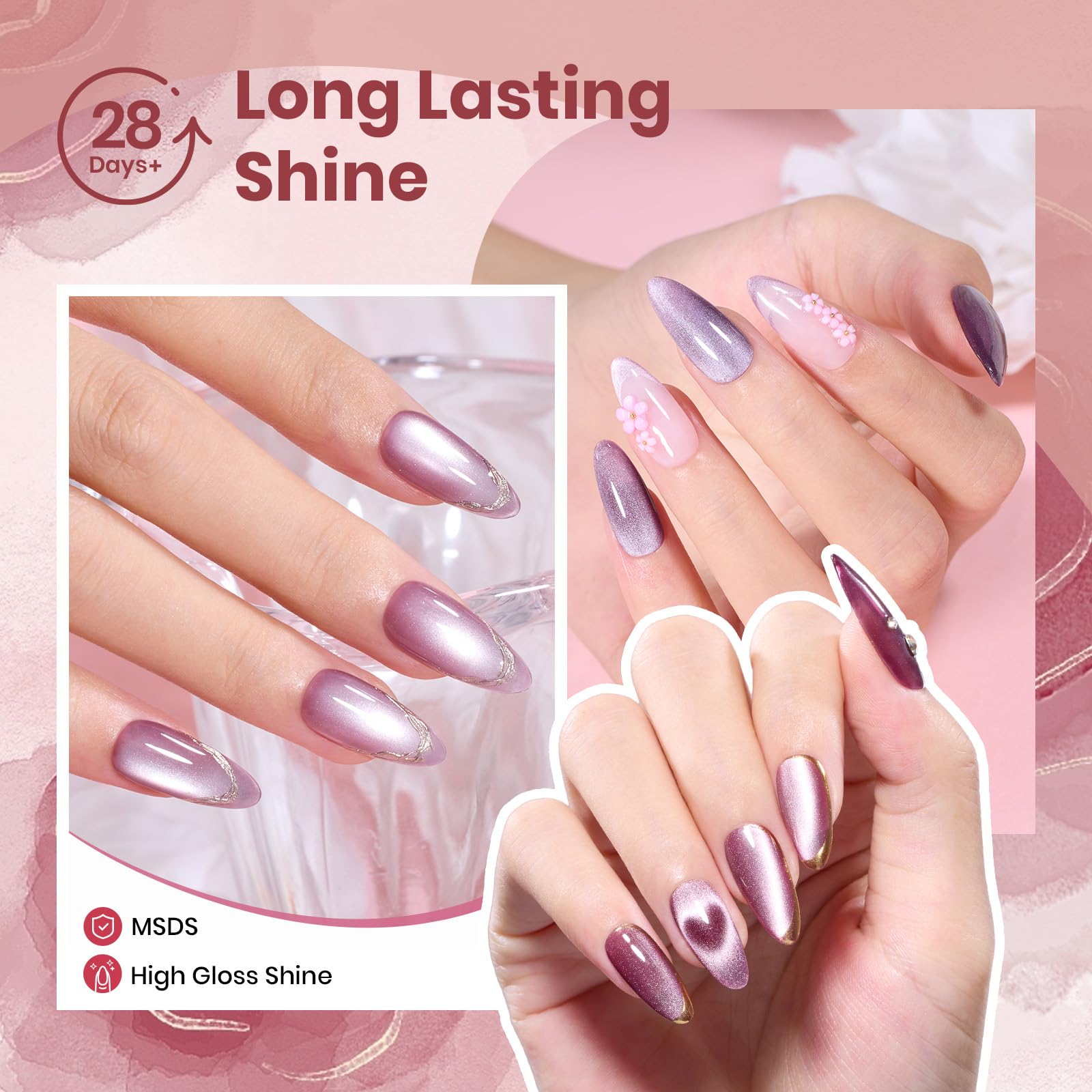 Beetles Cat Eye Gel Polish Nail Set – 6 Colors, Magnetic Cat Eye Kit, Rose Fall Collection