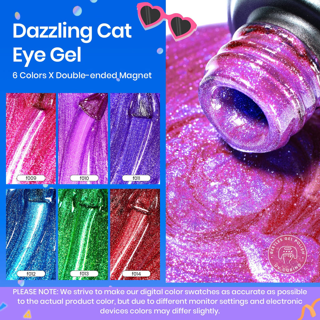 Beetles Cat Eye Gel Nail Polish Kit – 6 Colors with Magnet Velvet Effect
