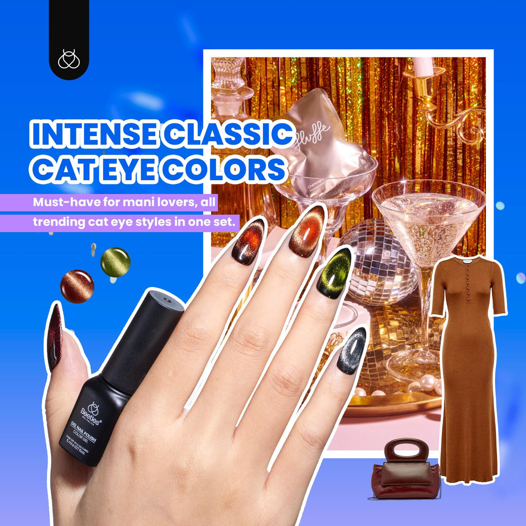 Beetles Cat Eye Gel Nail Polish Set — 20 Colors with Magnet, Base Coat, Matte & Gloss Top Coats