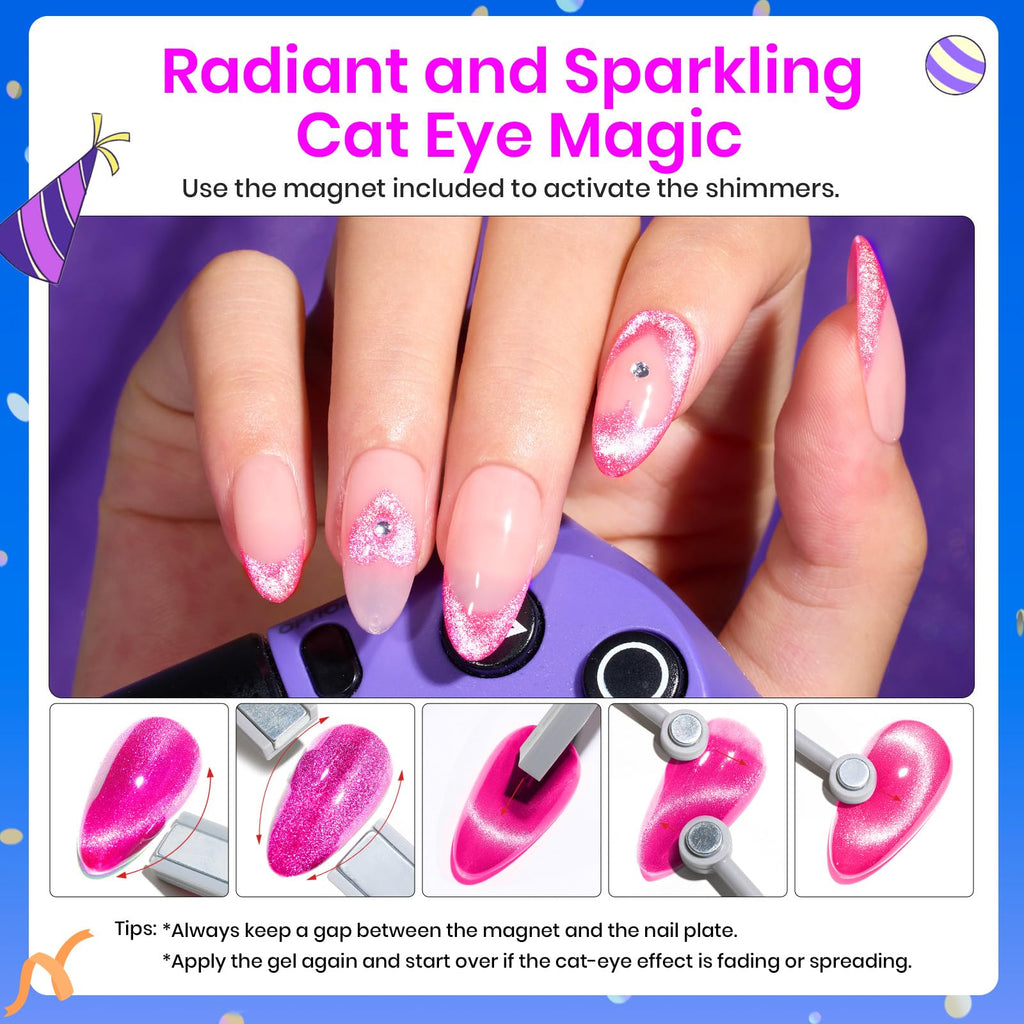 Beetles Cat Eye Gel Nail Polish Kit – 6 Colors with Magnet Velvet Effect