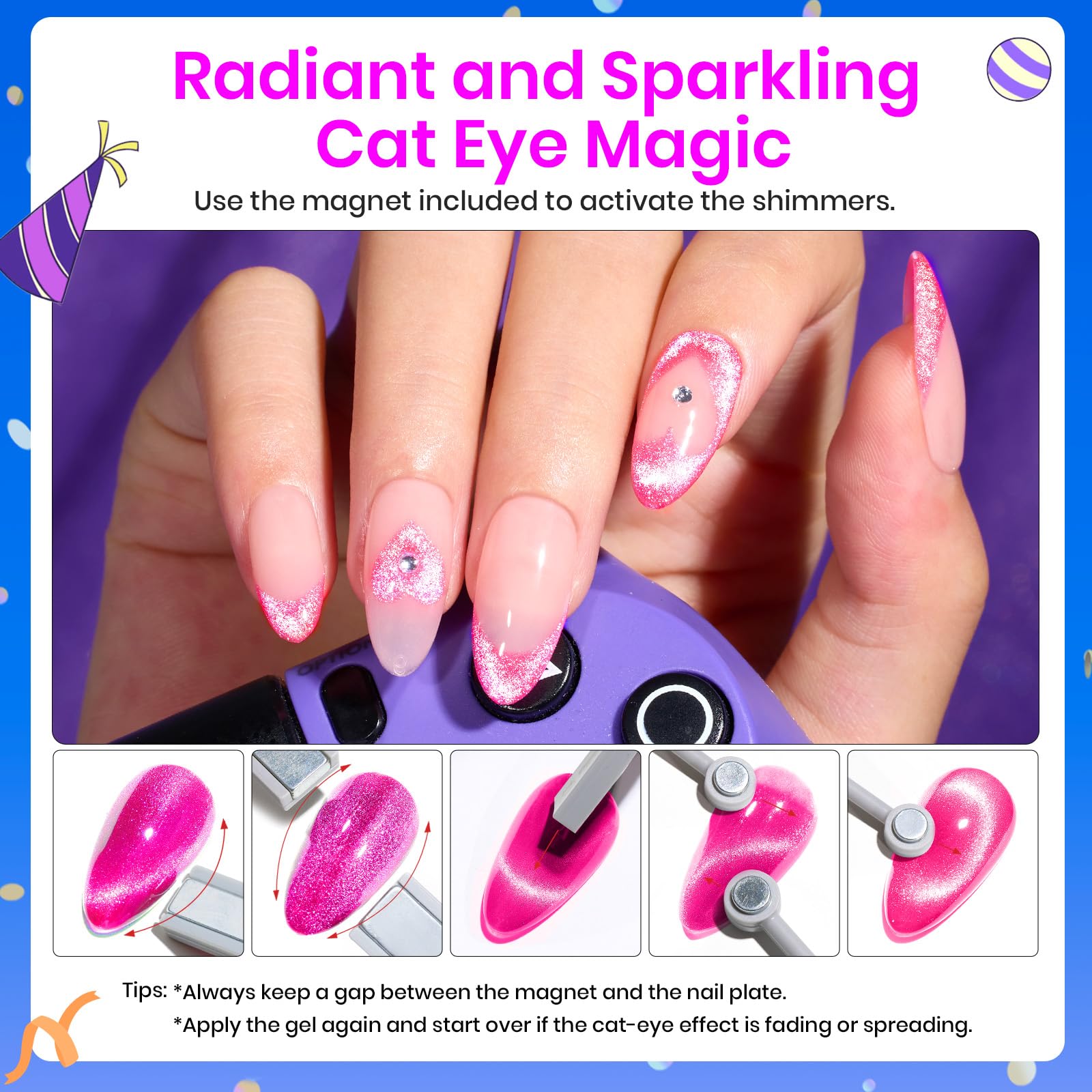 Beetles Cat Eye Gel Nail Polish Kit – 6 Colors with Magnet Velvet Effect