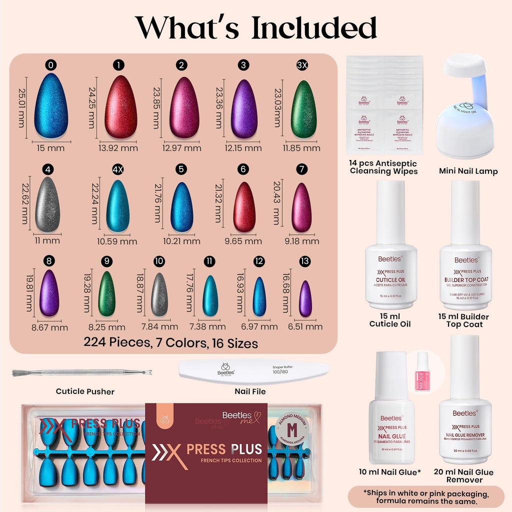 Beetles Cat Eye Nails Kit Enchanted Aurora – 224 Pcs, 16 Sizes, All-in-One