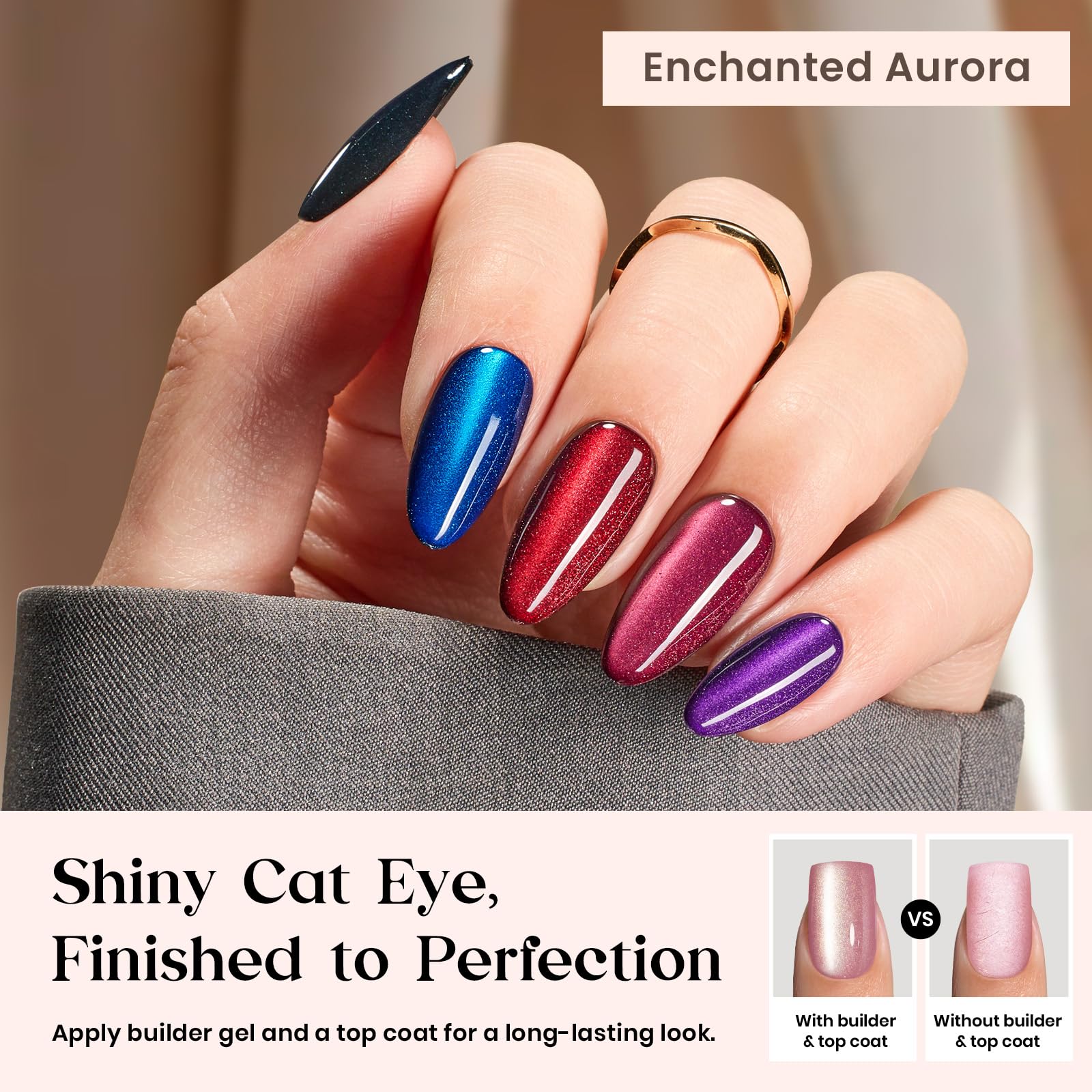 Beetles Cat Eye Nails Kit Enchanted Aurora – 224 Pcs, 16 Sizes, All-in-One