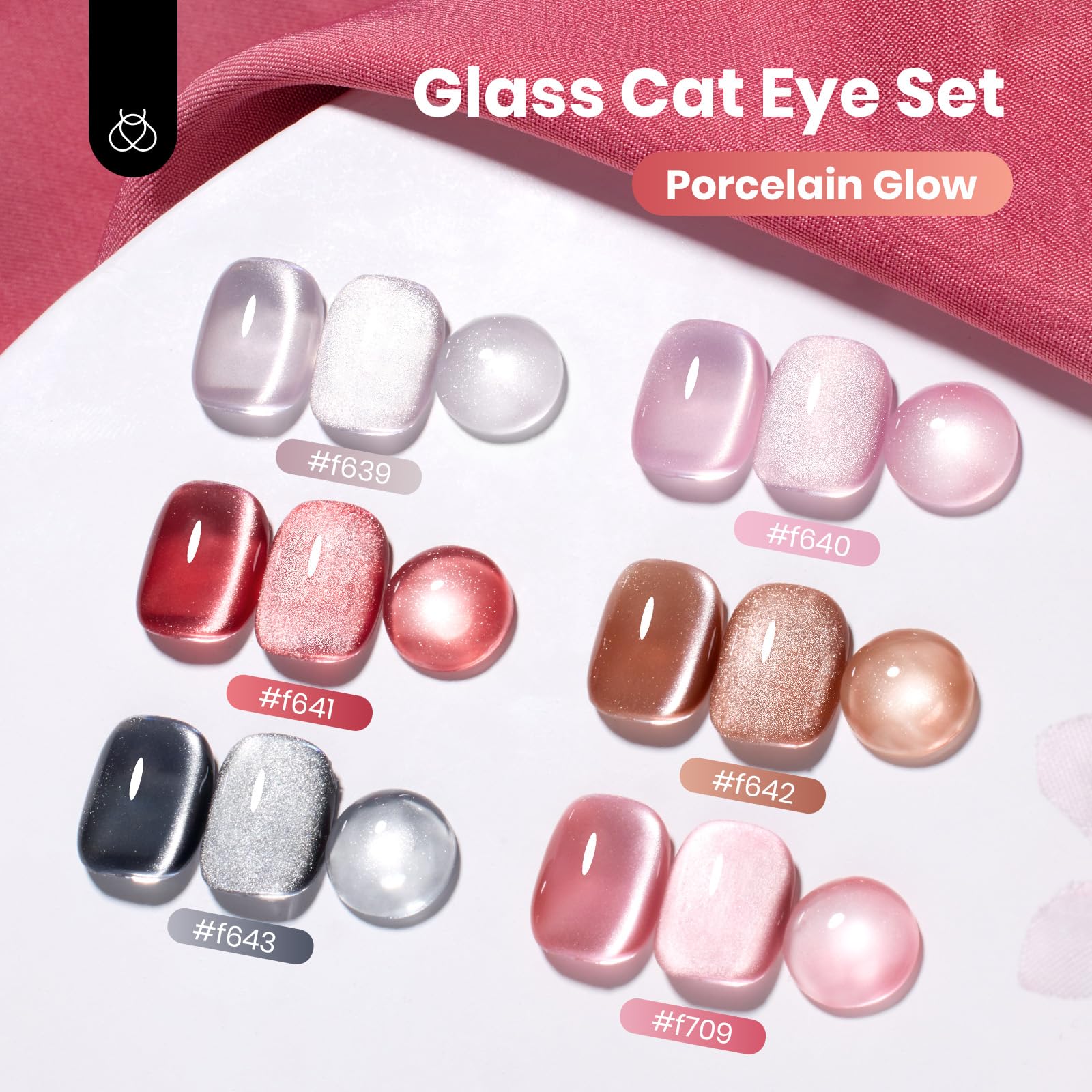 Beetles Cat Eye Gel Nail Polish Set – Porcelain Glow, 6 Colors + Magnetic Effect
