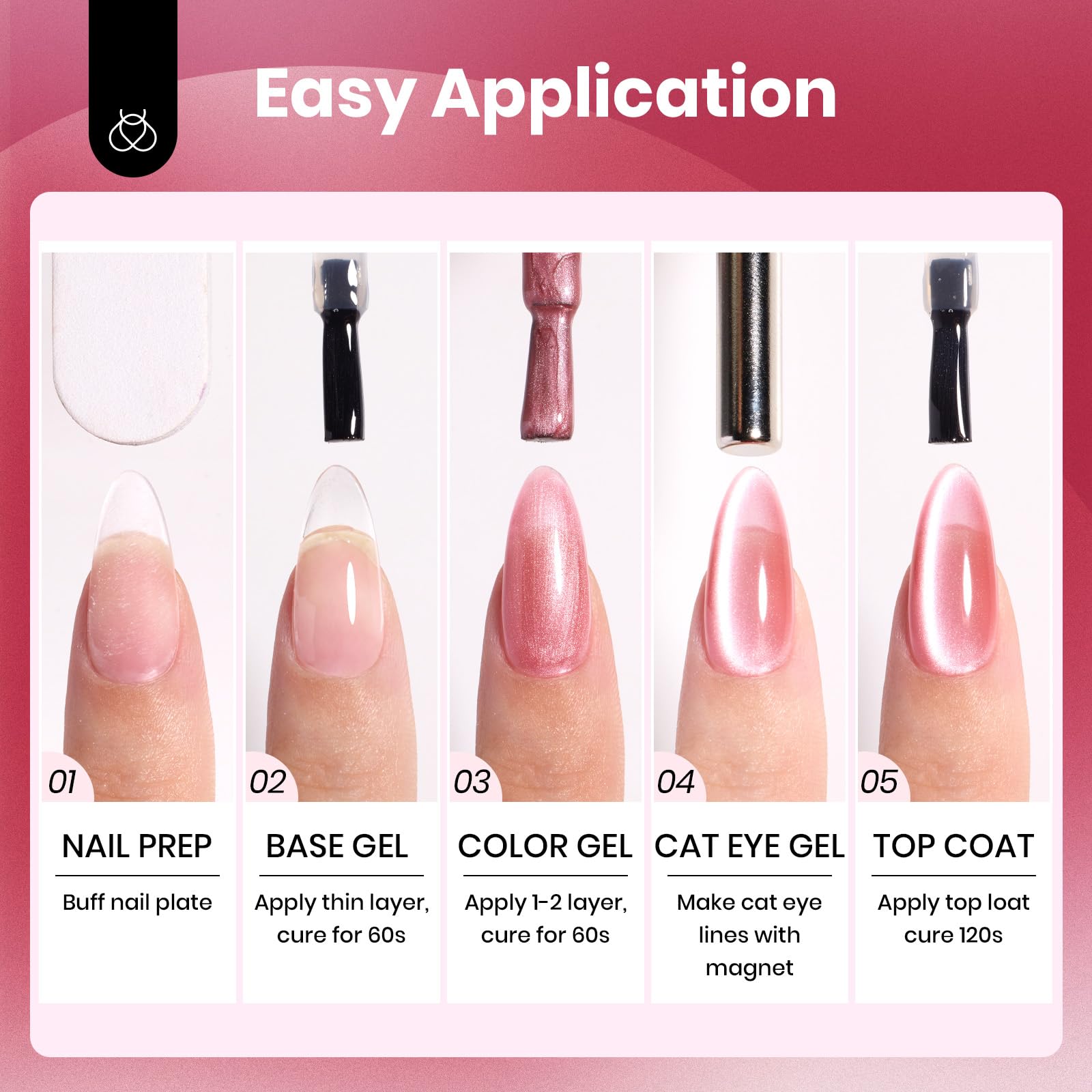Beetles Cat Eye Gel Nail Polish Set – Porcelain Glow, 6 Colors + Magnetic Effect