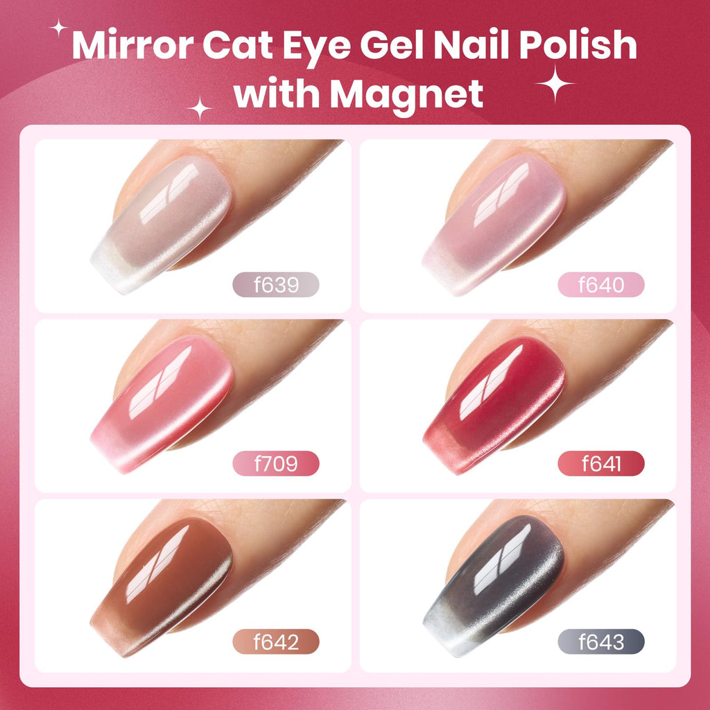 Beetles Cat Eye Gel Nail Polish Set – Porcelain Glow, 6 Colors + Magnetic Effect