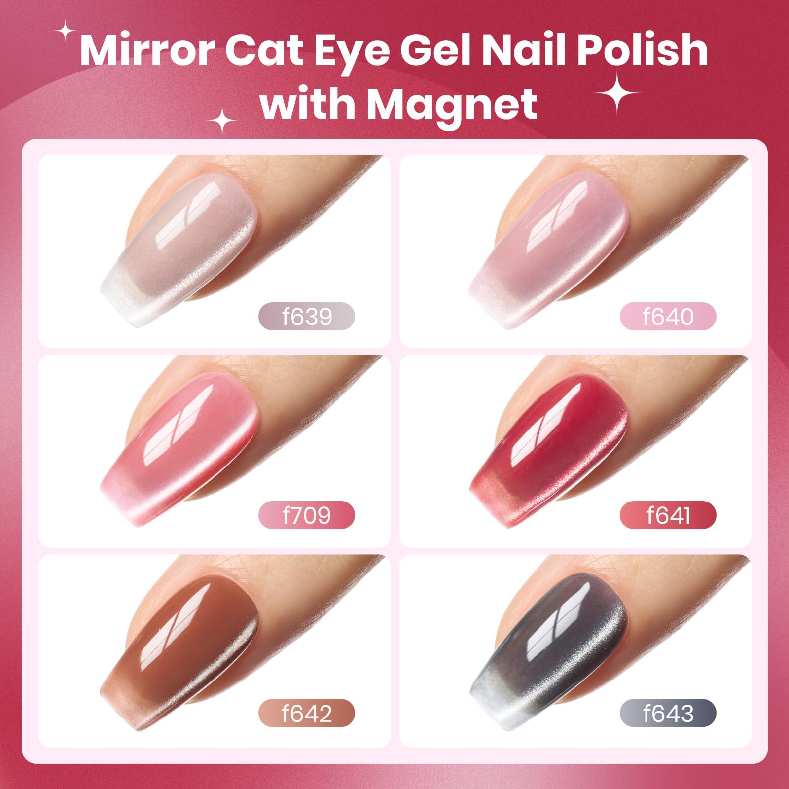 Beetles Cat Eye Gel Nail Polish Set – Porcelain Glow, 6 Colors + Magnetic Effect