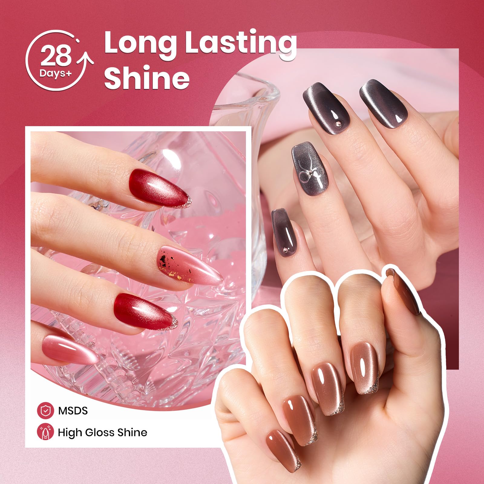 Beetles Cat Eye Gel Nail Polish Set – Porcelain Glow, 6 Colors + Magnetic Effect
