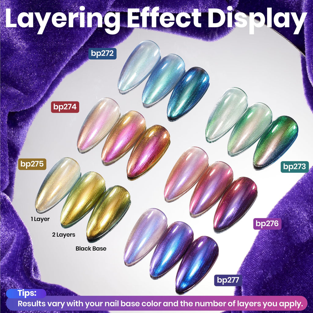 Beetles Chrome Nail Polish Set – Chameleon Ember (6 Colors), Quick Dry & Long-Lasting Shine