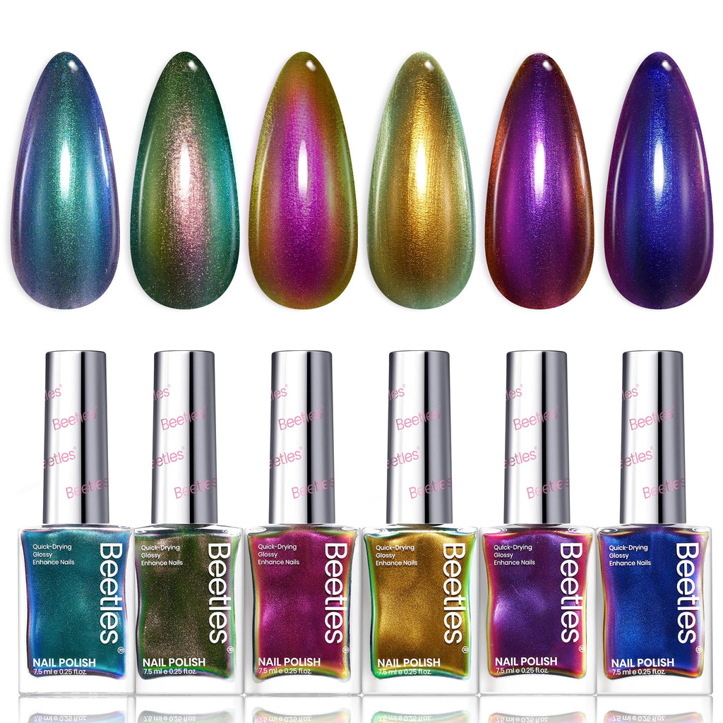 Beetles Chrome Nail Polish Set – Chameleon Ember (6 Colors), Quick Dry & Long-Lasting Shine