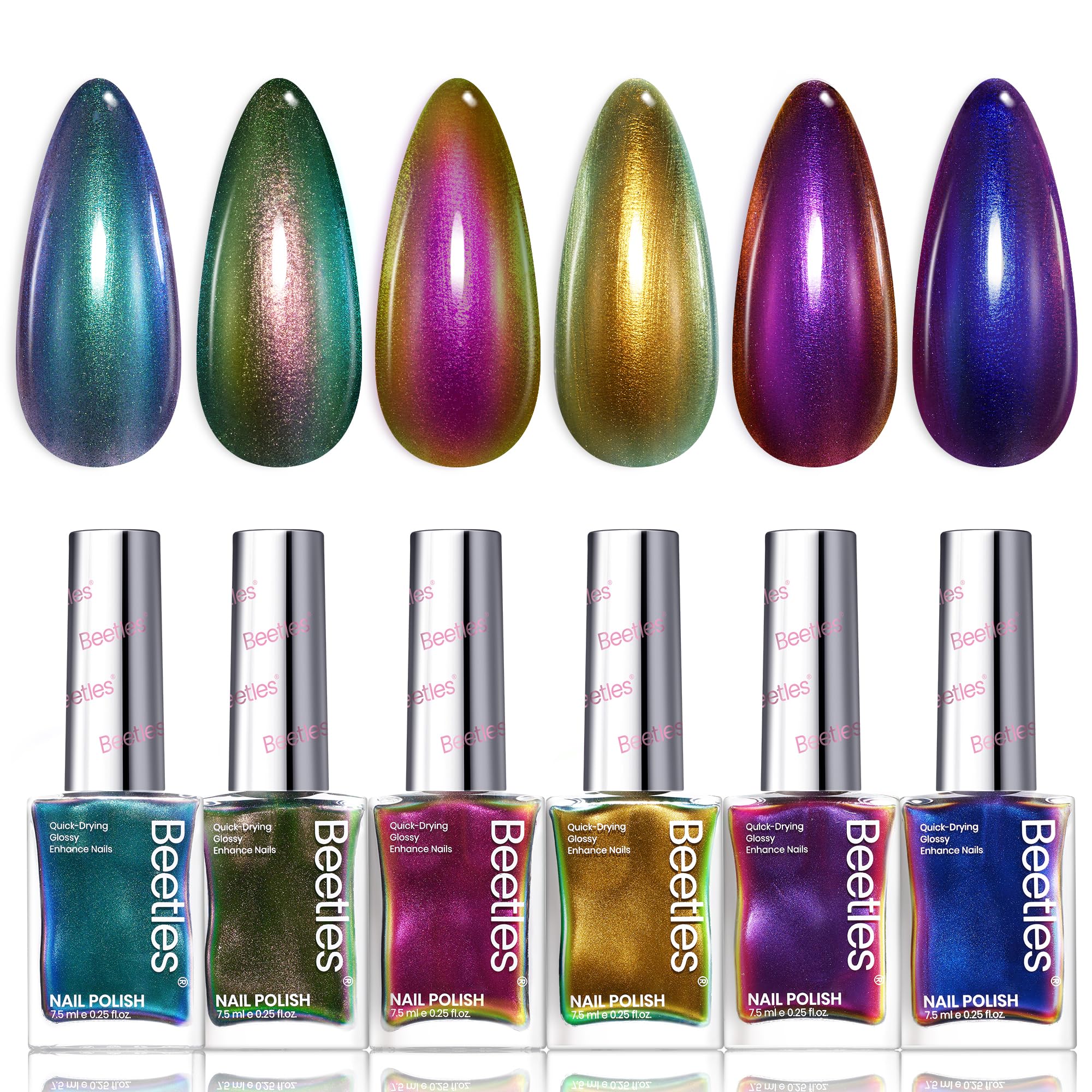 Beetles Chrome Nail Polish Set – Chameleon Ember (6 Colors), Quick Dry & Long-Lasting Shine