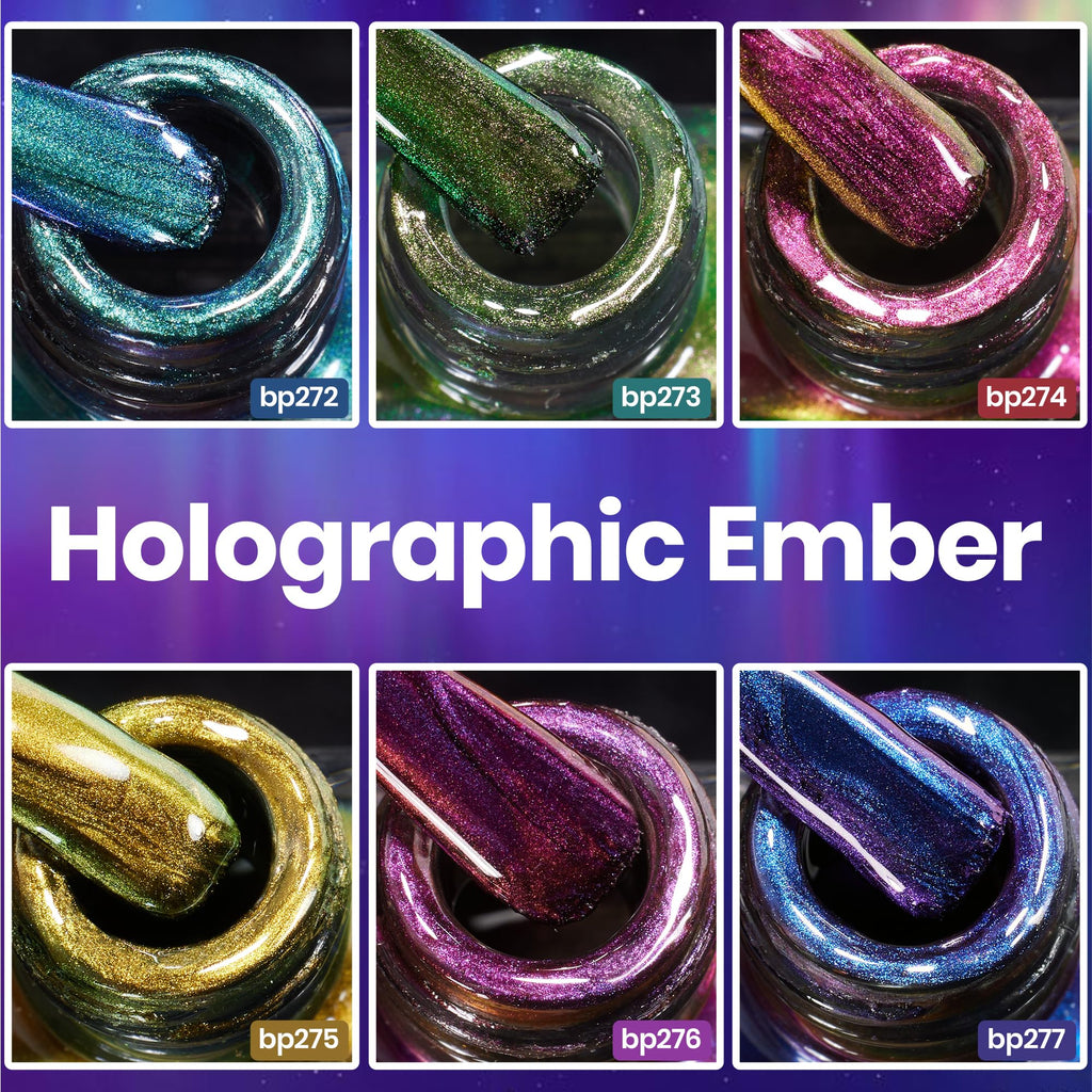 Beetles Chrome Nail Polish Set – Chameleon Ember (6 Colors), Quick Dry & Long-Lasting Shine