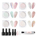 Beetles Chrome Nail Powder Aurora Pearl Kit — 6 Colors + Base & Top Gel
