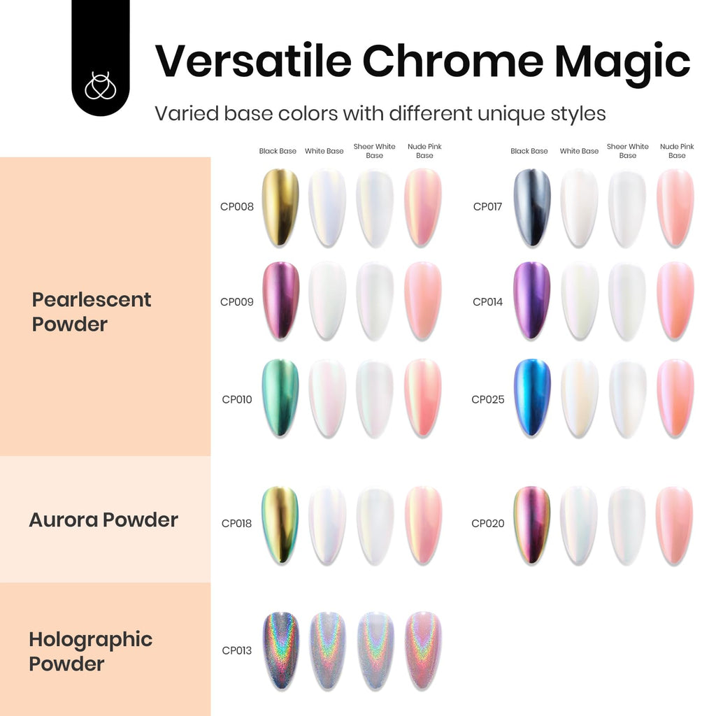 Beetles 24Pcs Metallic Chrome Nail Powder Kit – Mirror Shine, Base & Top Coat, DIY Nail Art