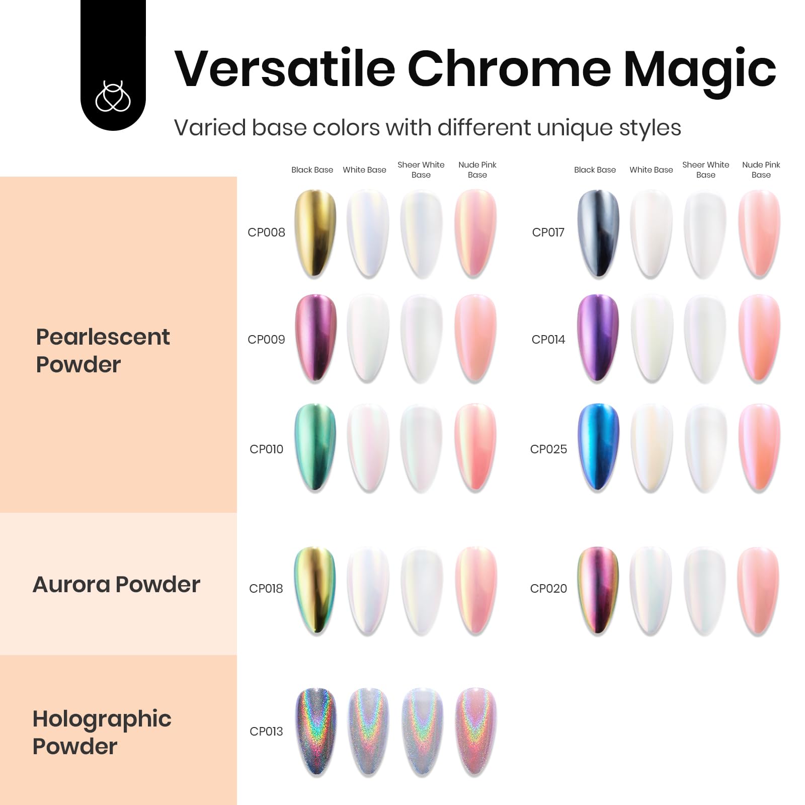 Beetles 24Pcs Metallic Chrome Nail Powder Kit – Mirror Shine, Base & Top Coat, DIY Nail Art