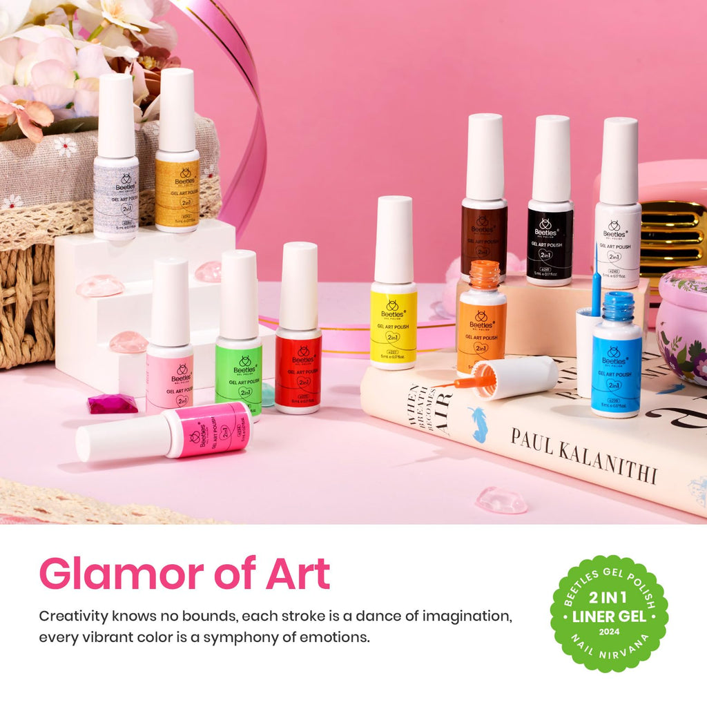 Beetles Nail Art Polish Set – 12 Colors 2-in-1 Gel Nail Polish & Liner