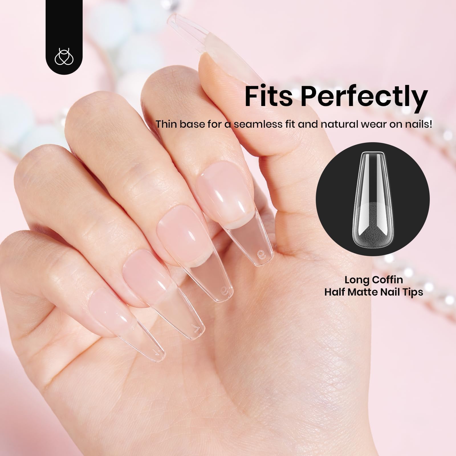 Beetles Coffin Long Gel Nail Tips – Pre-Etched Full Cover, 288 Pieces, 12 Sizes for Press-On Extensions