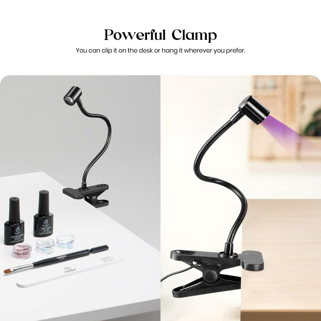 Beetles UV Nail Lamp – Mini LED Curing Light with Clamp for Gel Polish | Quick, Safe Dry for Home or Salon