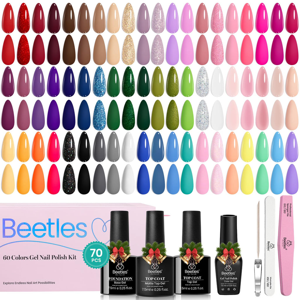 Beetles Winter Gel Nail Polish Set — 60 Colors, Base & Top Coat Kit, 8-Piece Tools, UV/LED Ready for DIY Nails