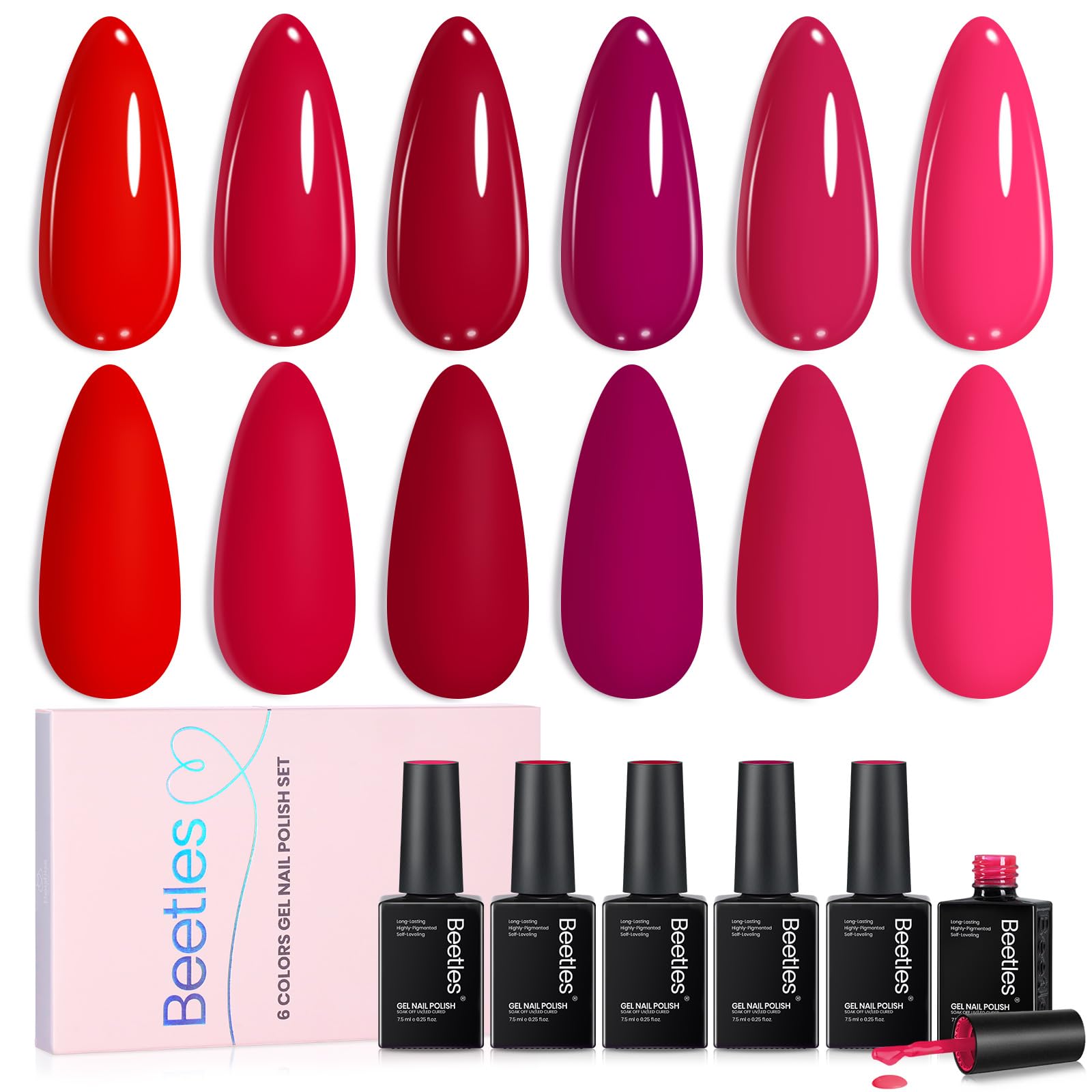 Beetles Red Gel Nail Polish Set – Crimson Horizon (6 Colors)