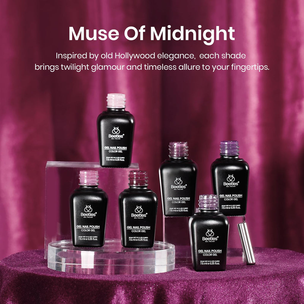 Beetles Purple Gel Nail Polish Set – 6 Colors (Muse of Midnight) | Cat Eye Glitter, UV/LED, Soak Off