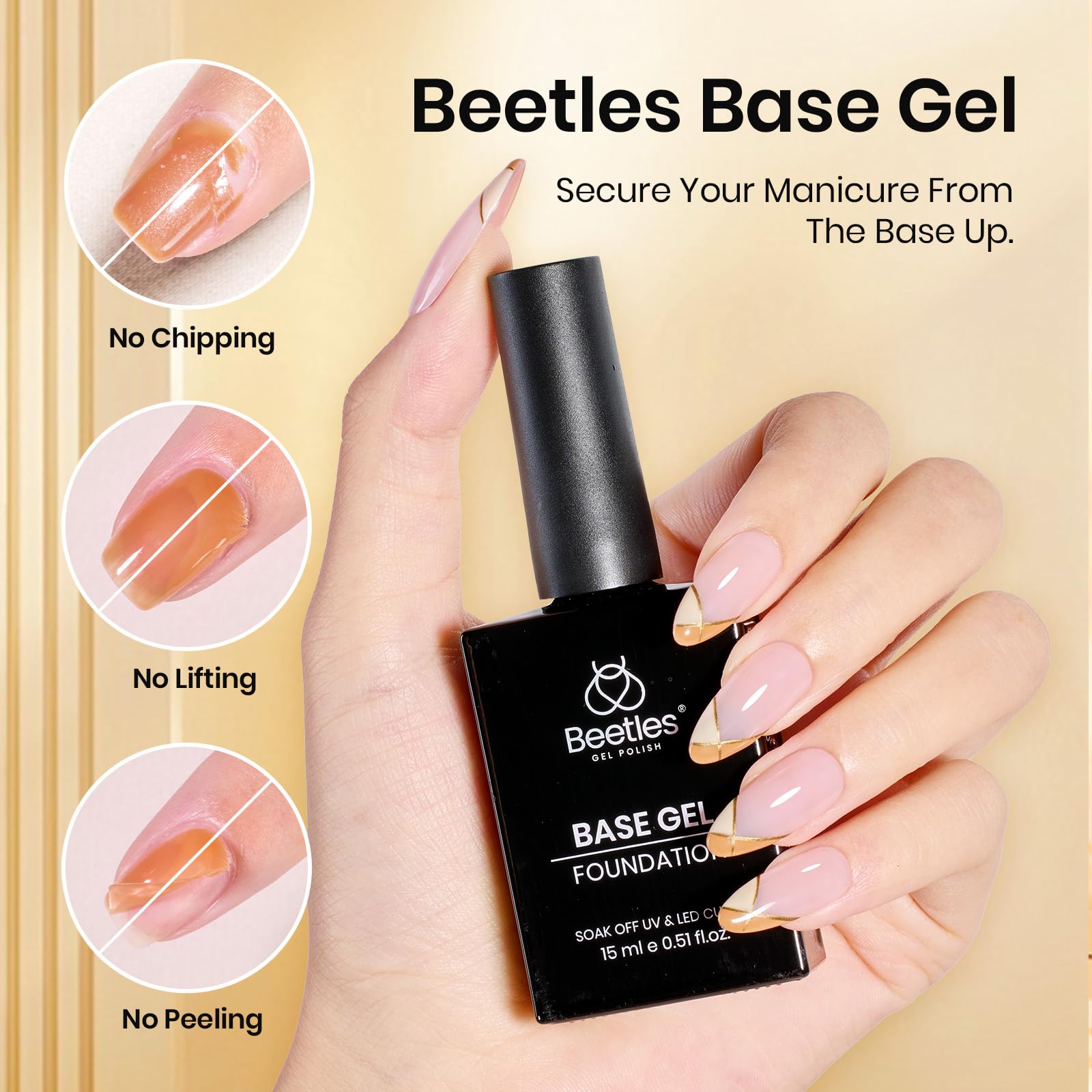 Beetles 6-Pcs 15ml Glossy & Matte Gel Top & Base Coat Set with Dehydrator, Keratin Primer, Acid-Free & HEMA-Free