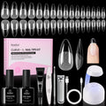 Beetles Gel Nail Kit Curve-EX Almond Tips — 320pcs, 16 Sizes, Glue Gel, Base & Top Coat, Mini Lamp
