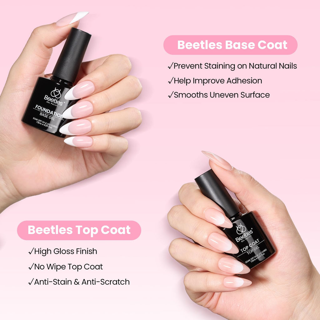 Beetles Gel Nail Kit Flat-X Coffin Short 320pcs | DIY Nail Extensions with Glue Gel, Base & Top Coat, Mini Lamp