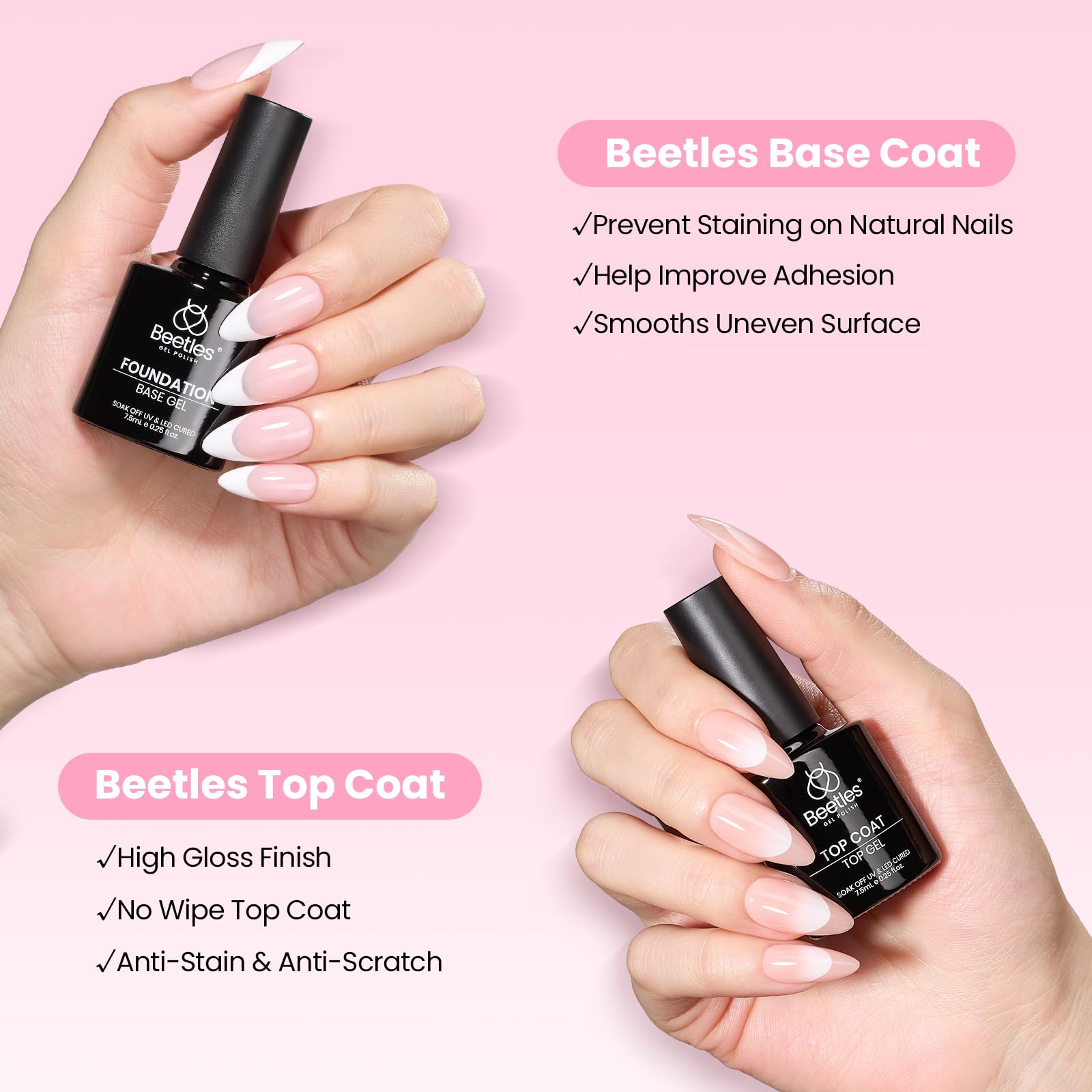 Beetles Gel Nail Kit Flat-X Coffin Short 320pcs | DIY Nail Extensions with Glue Gel, Base & Top Coat, Mini Lamp