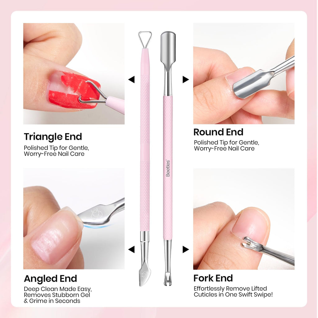 Beetles Gel Polish Manicure Kit: Cuticle Remover, 3-Piece Pink Set + Storage Pouch