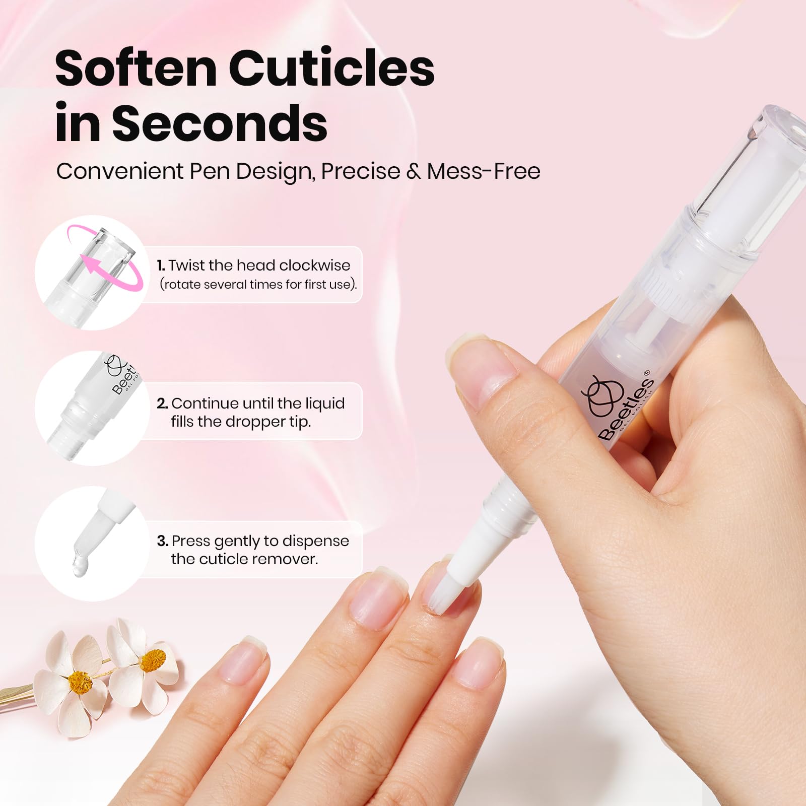 Beetles Gel Polish Manicure Kit: Cuticle Remover, 3-Piece Pink Set + Storage Pouch