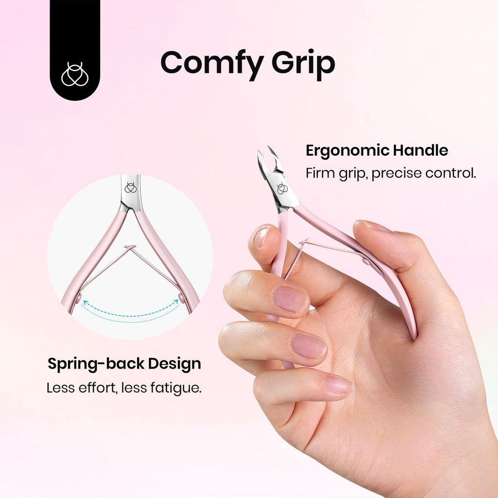 Beetles Cuticle Trimmer – 0.16-Inch Fine Jaw Nail Cuticle Nippers, Stainless Steel, Pink, Beginner Friendly