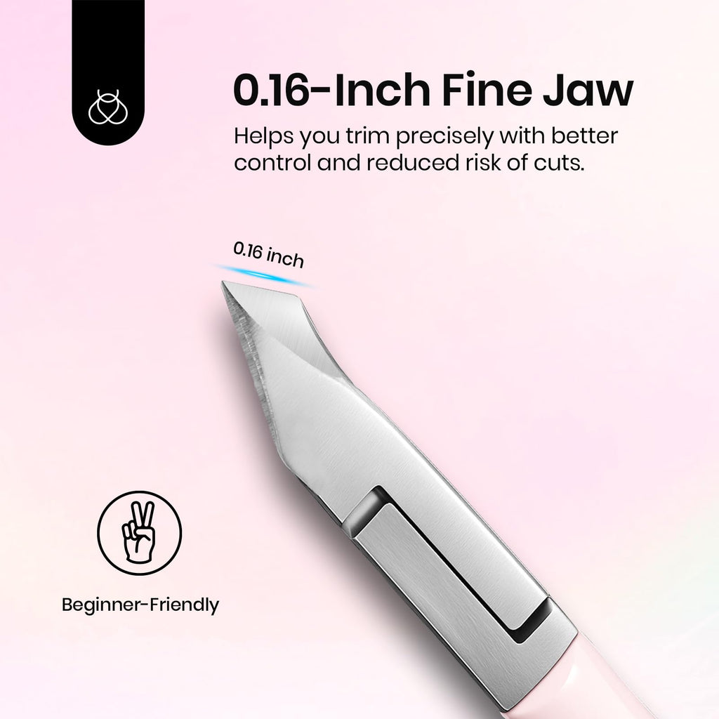 Beetles Cuticle Trimmer – 0.16-Inch Fine Jaw Nail Cuticle Nippers, Stainless Steel, Pink, Beginner Friendly