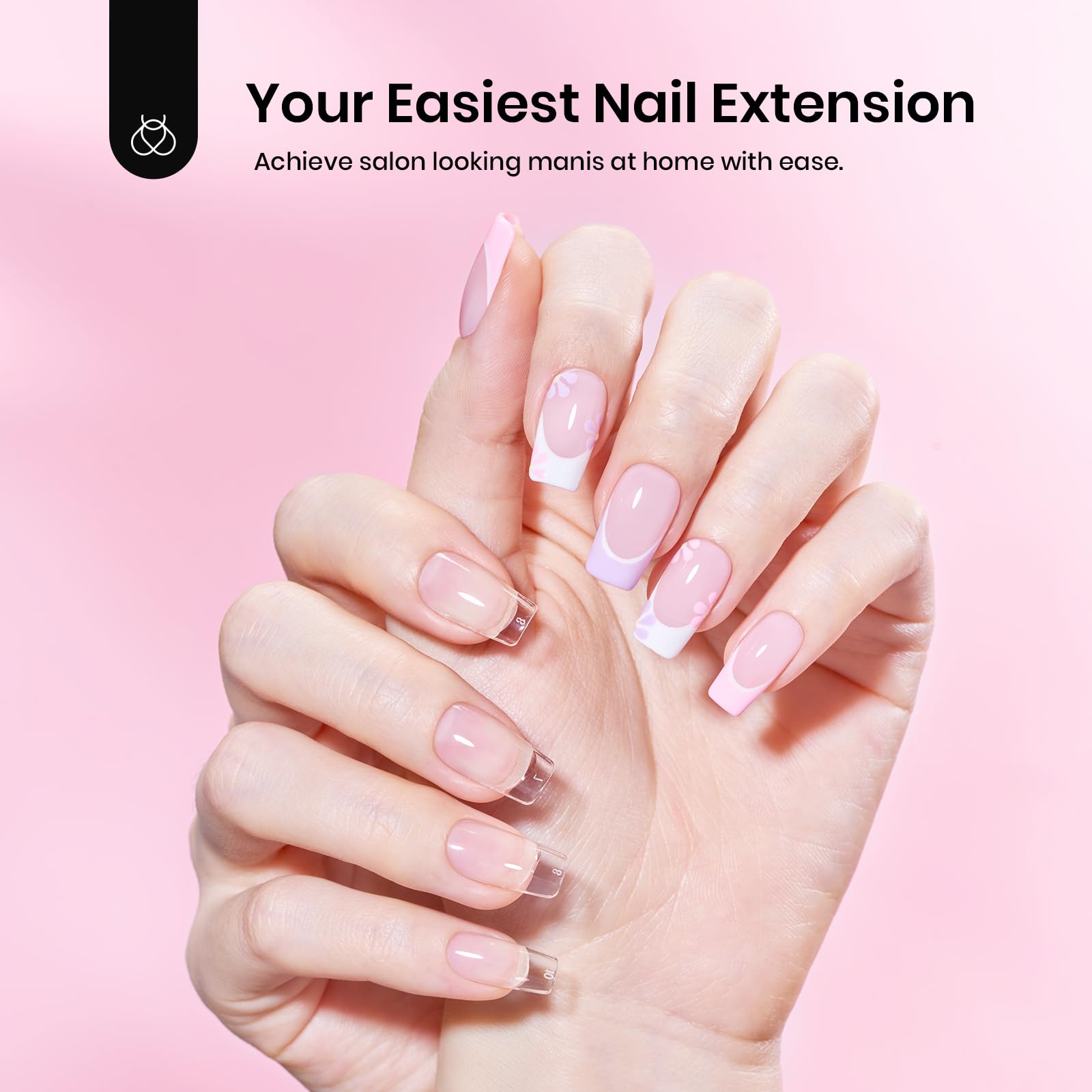 Beetles Gel Nail Kit Short Square — 576Pcs Tips + Mini UV Lamp for DIY Extensions