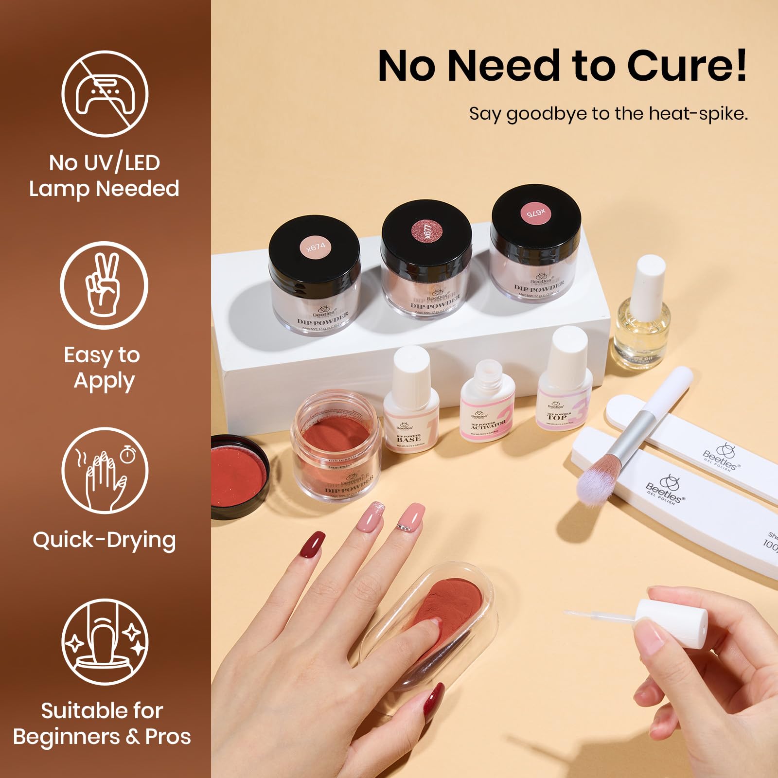 Beetles Dip Powder Nail Kit Starter Set – Espresso Glow Collection | Fall & Winter Brown Nude Glitter