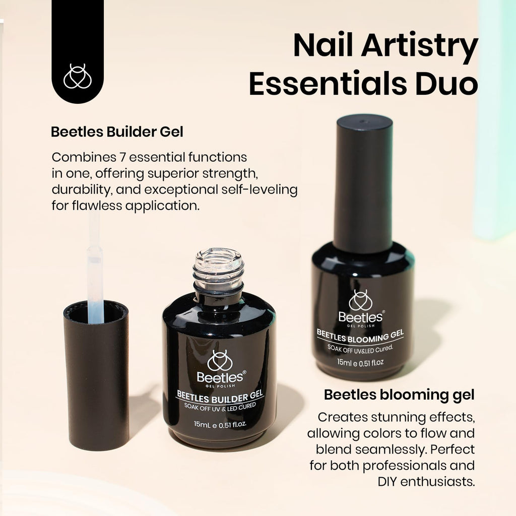 Beetles Builder Gel & Blooming Gel Set — 15ml Each for Marble Nail Art & Builder Extensions