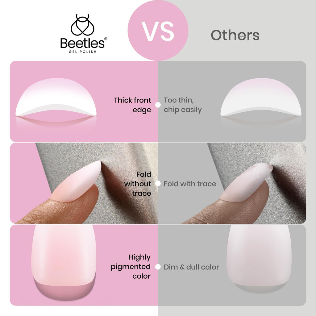 Beetles French Tip Press On Nails Ombre Pink Extra Short Almond 224 Pcs 16 Sizes 4 in 1 Kit