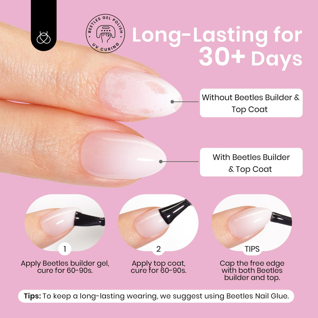Beetles French Tip Press On Nails Ombre Pink Extra Short Almond 224 Pcs 16 Sizes 4 in 1 Kit