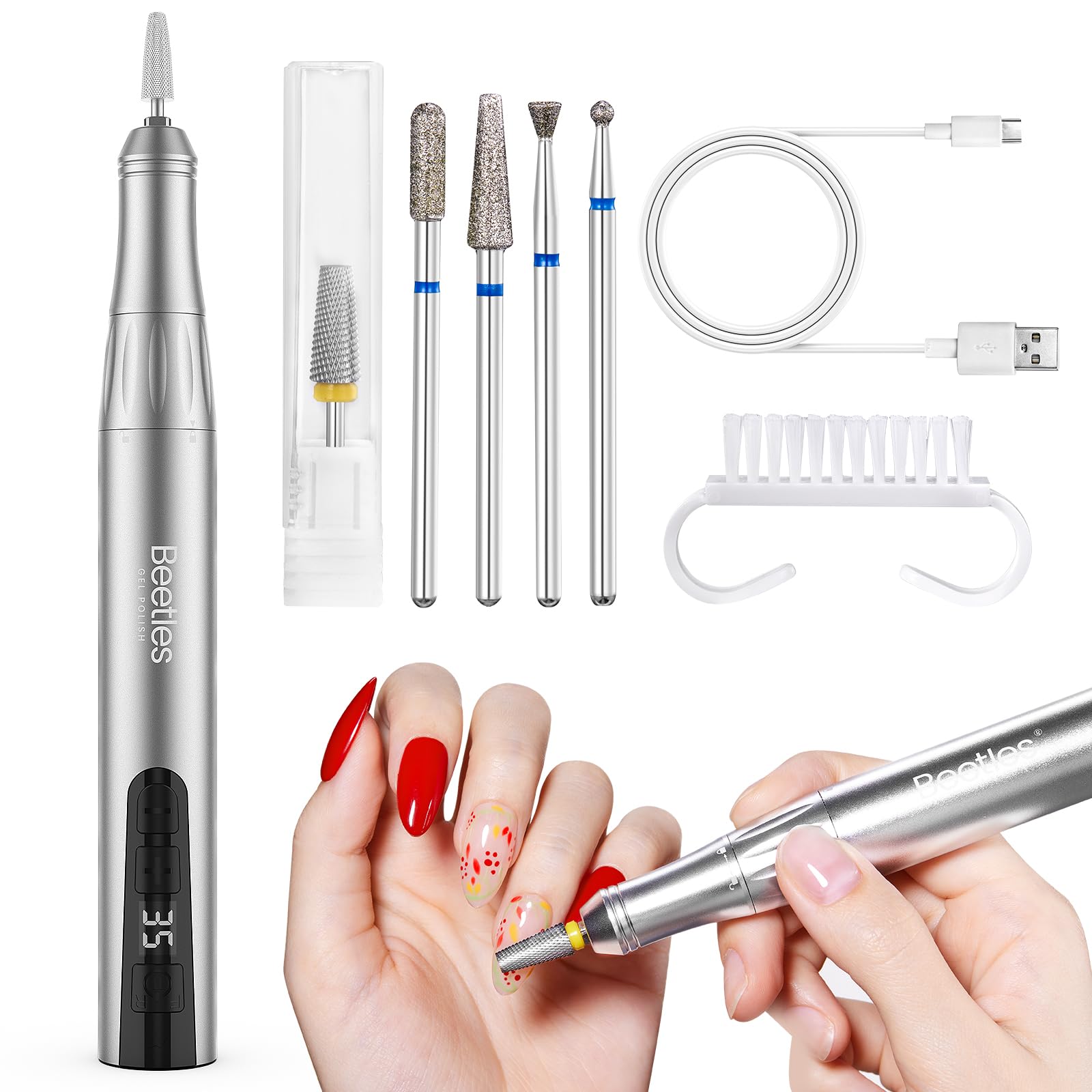 Beetles Electric Cordless Nail Drill – 35 Speeds, Portable Efile Kit for Acrylic, Gel, and Dip Nails