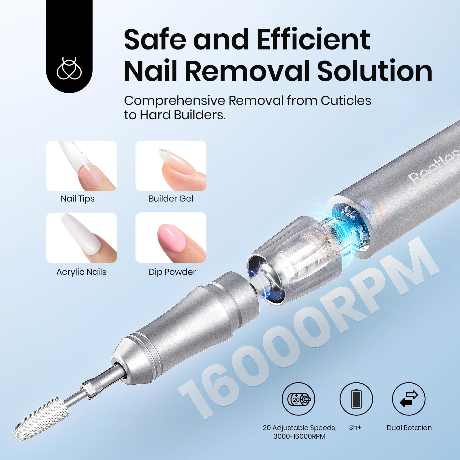 Beetles Electric Cordless Nail Drill – 35 Speeds, Portable Efile Kit for Acrylic, Gel, and Dip Nails