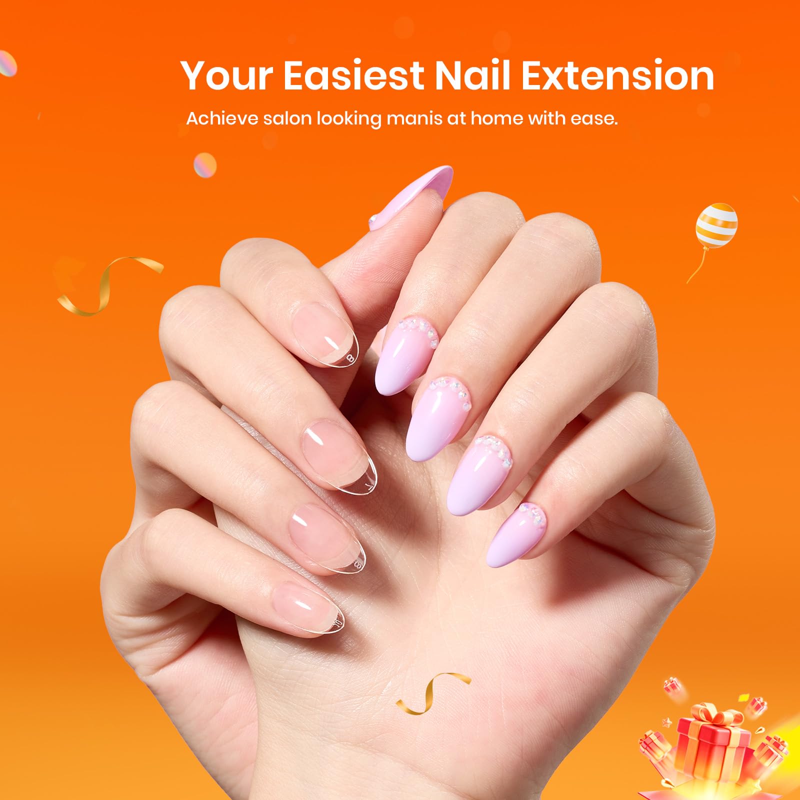 Beetles Etch-X Gel Nail Kit – Almond Short Tips, 576pcs, Dehydrator, Primer, Mini Lamp | Home DIY Extensions