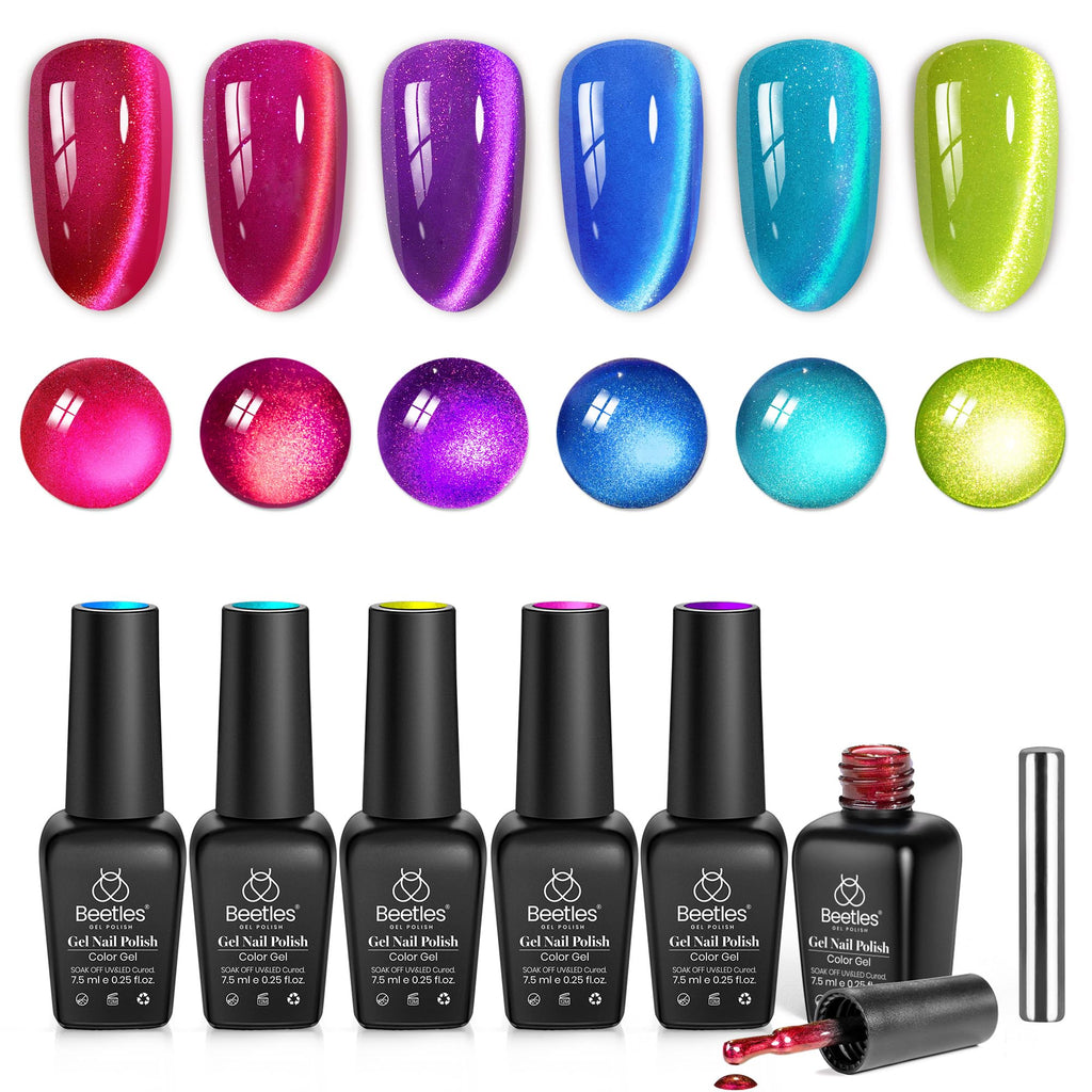Beetles Fairy Prism Cat Eye Gel Nail Polish Set – 6 Magnetic Colors Kit