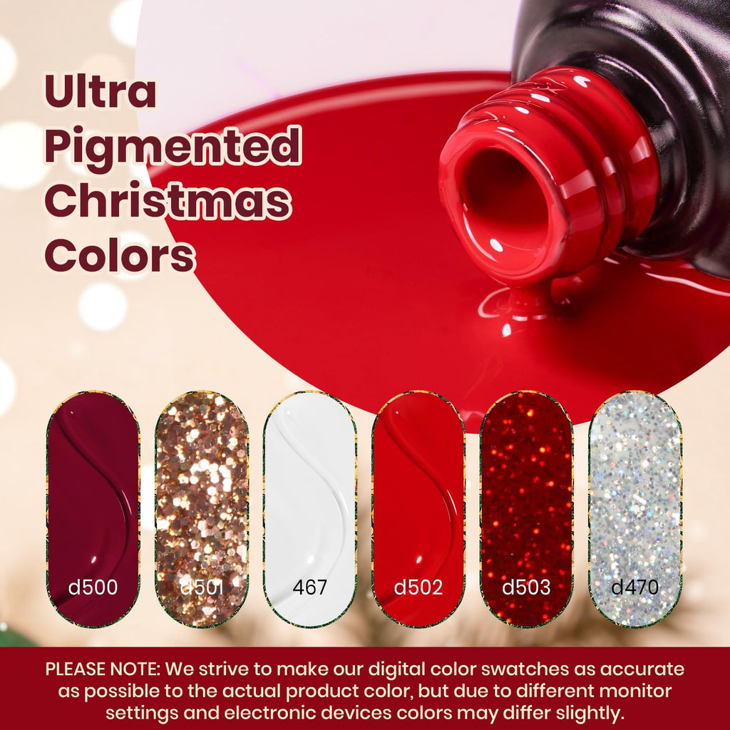Beetles Gel Polish Set – Snowlit Scarlet New Year 6-Color Holiday Kit (Soak-Off UV)