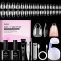 Beetles Gel Nail Kit Flat-X Almond Short – 320pc Tips, 15g Glue Gel, Base & Top Coat, Mini UV Lamp