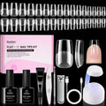 Beetles Gel Nail Kit Flat-X – 320 Short Square Tips, Glue Gel, Base & Top, Mini Lamp | DIY Home Manicure